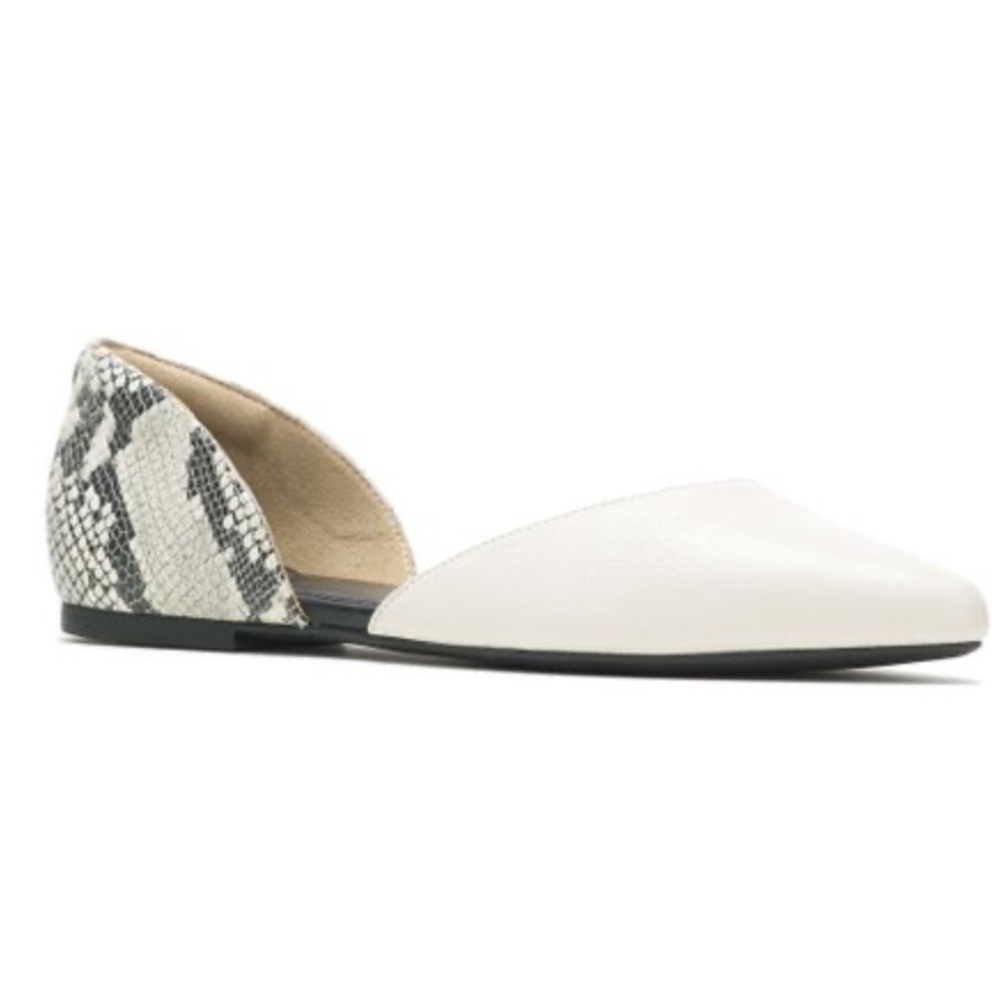 NIB Hush Puppies White & Green Snake Print leather Sadie D'Orsay Flat